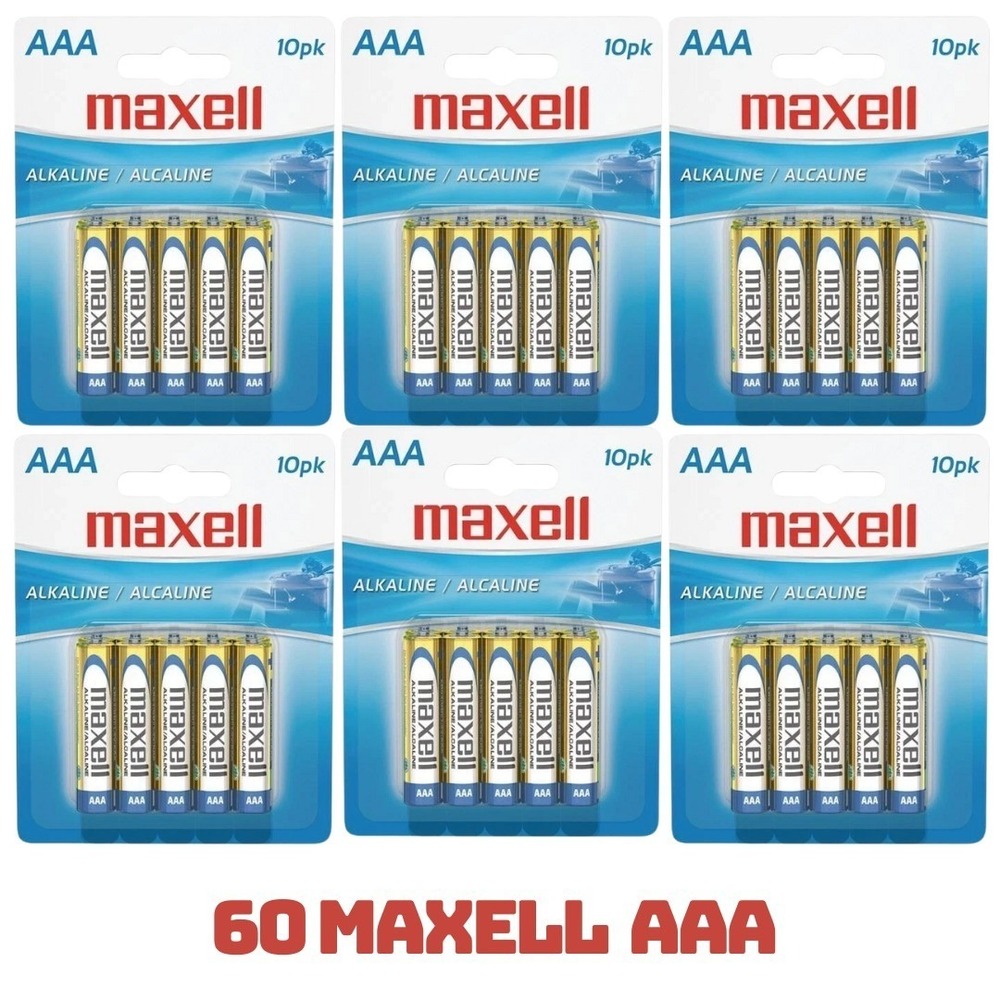 60 Maxell 723810 LR03 10BP AAA 1.5V‎ Alkaline Batteries Long Lasting (6 PACK 10)